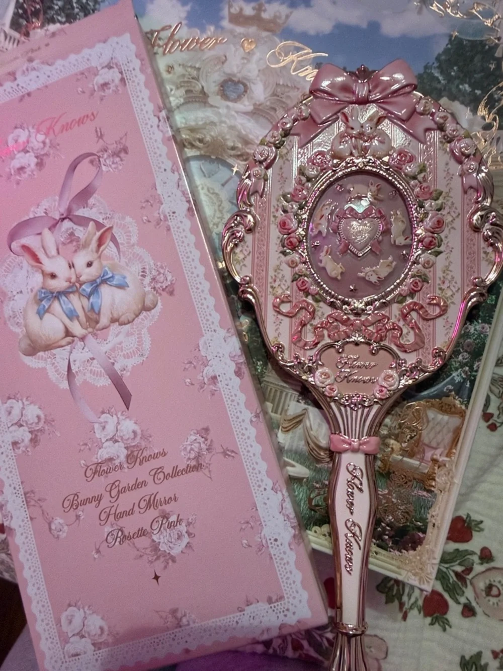 Flower Knows Bunny Pink Decorative Hand Mirror